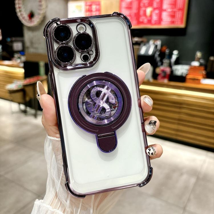 

For iPhone 13 Pro Max Space MagSafe Holder Phone Case with Lens Film(Purple)