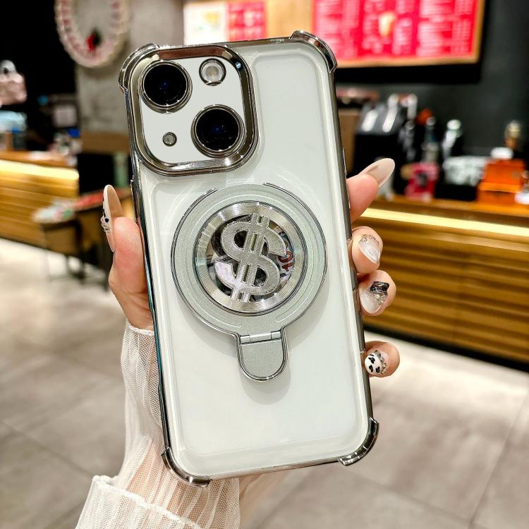

For iPhone 14 Space MagSafe Holder Phone Case with Lens Film(Titanium Grey)