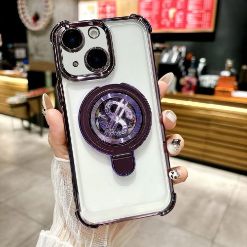 

For iPhone 14 Plus Space MagSafe Holder Phone Case with Lens Film(Purple)