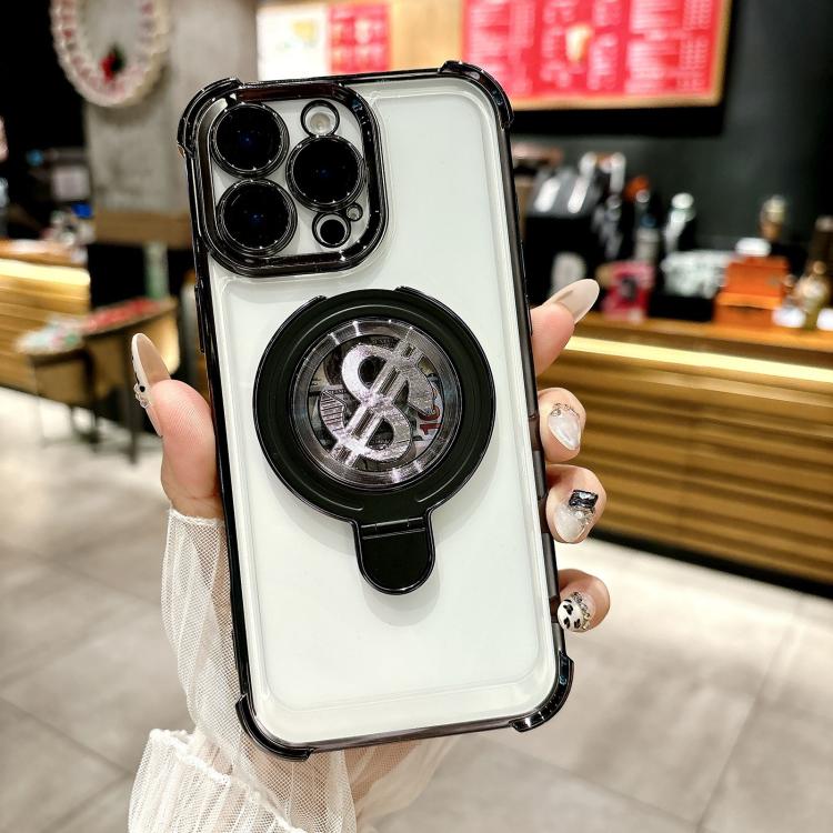 

For iPhone 14 Pro Space MagSafe Holder Phone Case with Lens Film(Black)