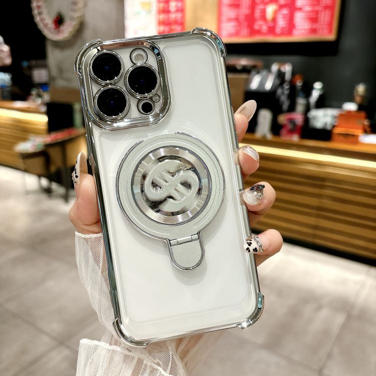 

For iPhone 14 Pro Space MagSafe Holder Phone Case with Lens Film(Silver)