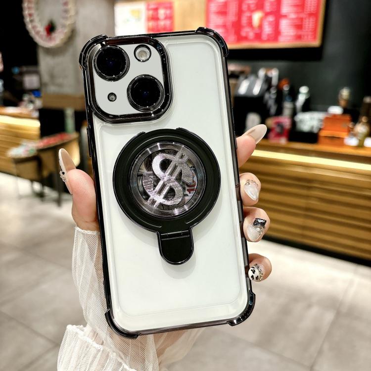 

For iPhone 15 Space MagSafe Holder Phone Case with Lens Film(Black)