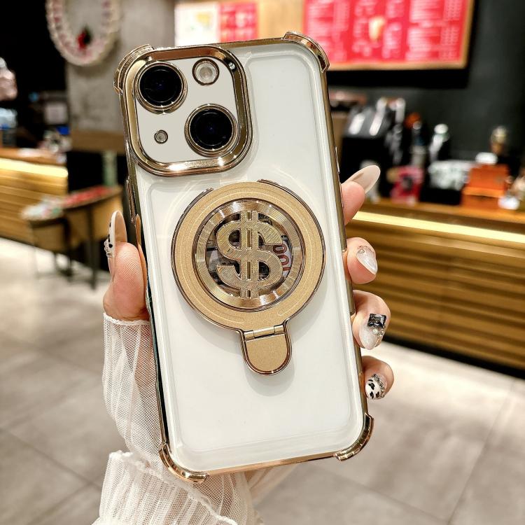 

For iPhone 15 Space MagSafe Holder Phone Case with Lens Film(Gold)