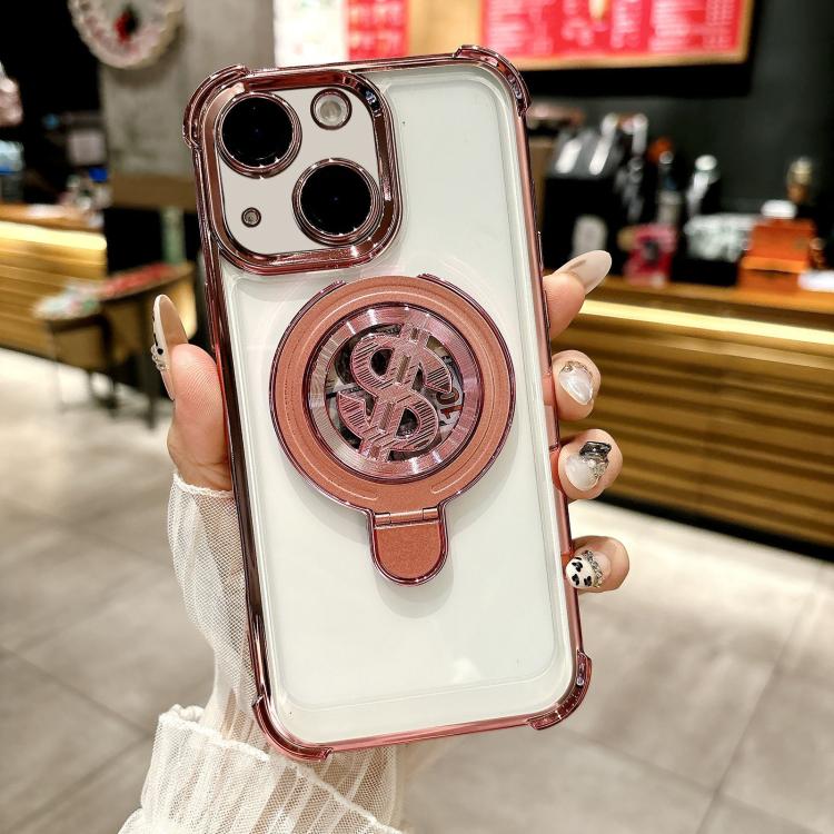 

For iPhone 15 Space MagSafe Holder Phone Case with Lens Film(Pink)