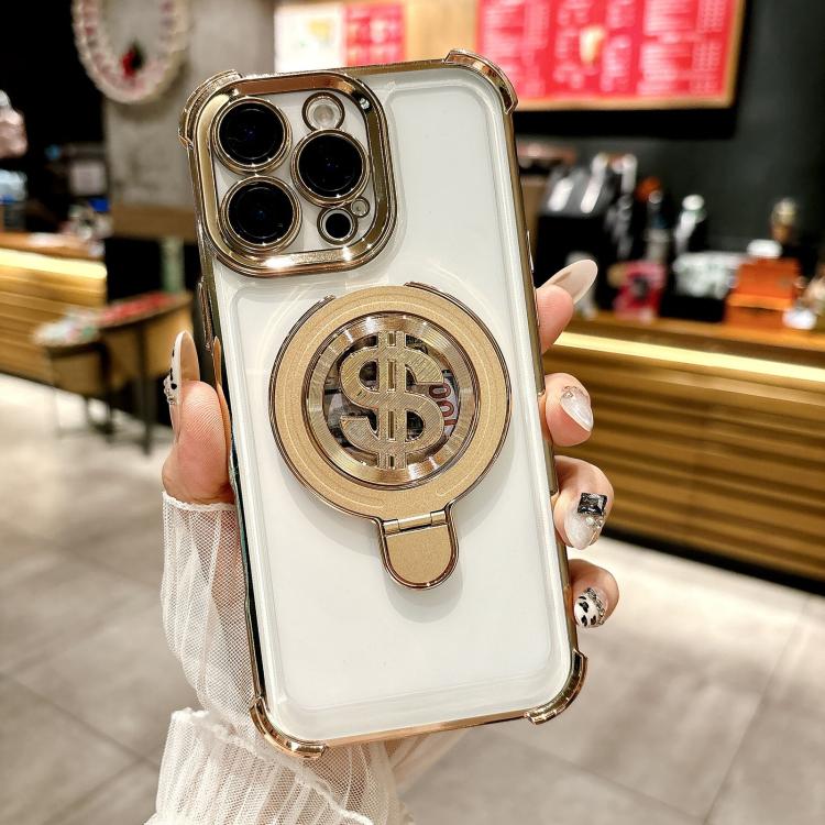 

For iPhone 15 Pro Space MagSafe Holder Phone Case with Lens Film(Gold)