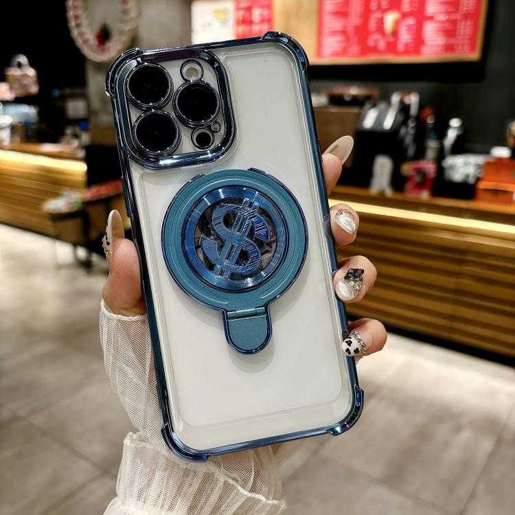 

For iPhone 15 Pro Max Space MagSafe Holder Phone Case with Lens Film(Blue)