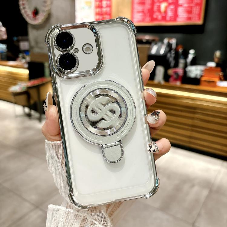 

For iPhone 16 Space MagSafe Holder Phone Case with Lens Film(Silver)