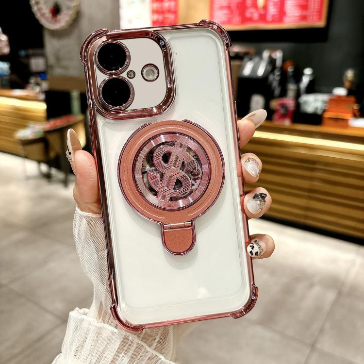 

For iPhone 16 Plus Space MagSafe Holder Phone Case with Lens Film(Pink)