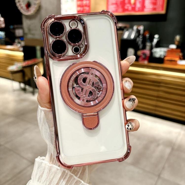 

For iPhone 16 Pro Space MagSafe Holder Phone Case with Lens Film(Pink)