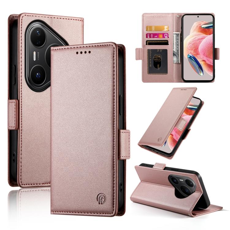 

For Huawei Pura 80 Ultra 5G Side Buckle Magnetic Frosted Leather Phone Case(Rose Gold)