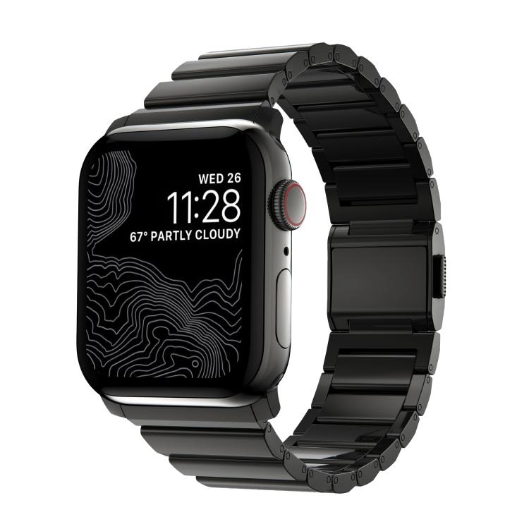 

For Apple Watch 46mm / 49mm / 45mm / 44mm Norman Clasp One-Bead Stainless Steel Watch Band(Black)