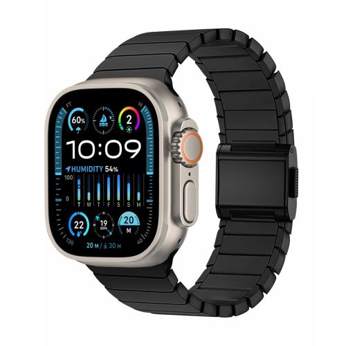 

For Apple Watch 46mm / 49mm / 45mm / 44mm Bamboo Norman Buckle Pure Titanium Watch Band(Black)