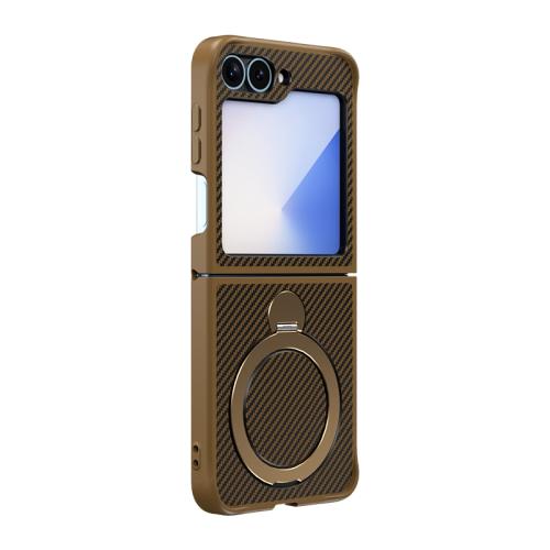 

For Samsung Galaxy Z Flip6 Carbon Fiber Texture 360 MagSafe Holder Phone Case(Desert Gold)