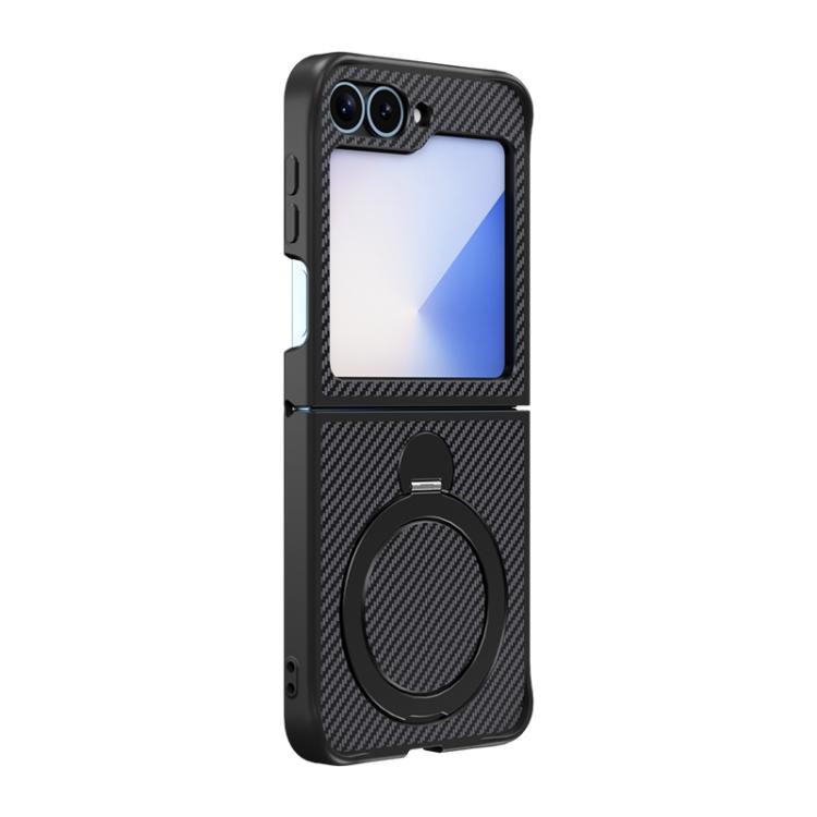 

For Samsung Galaxy Z Flip6 Carbon Fiber Texture 360 MagSafe Holder Phone Case(Black)