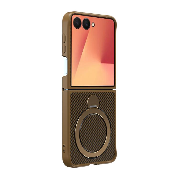 

For Samsung Galaxy Z Flip7 Carbon Fiber Texture 360 MagSafe Holder Phone Case(Desert Gold)
