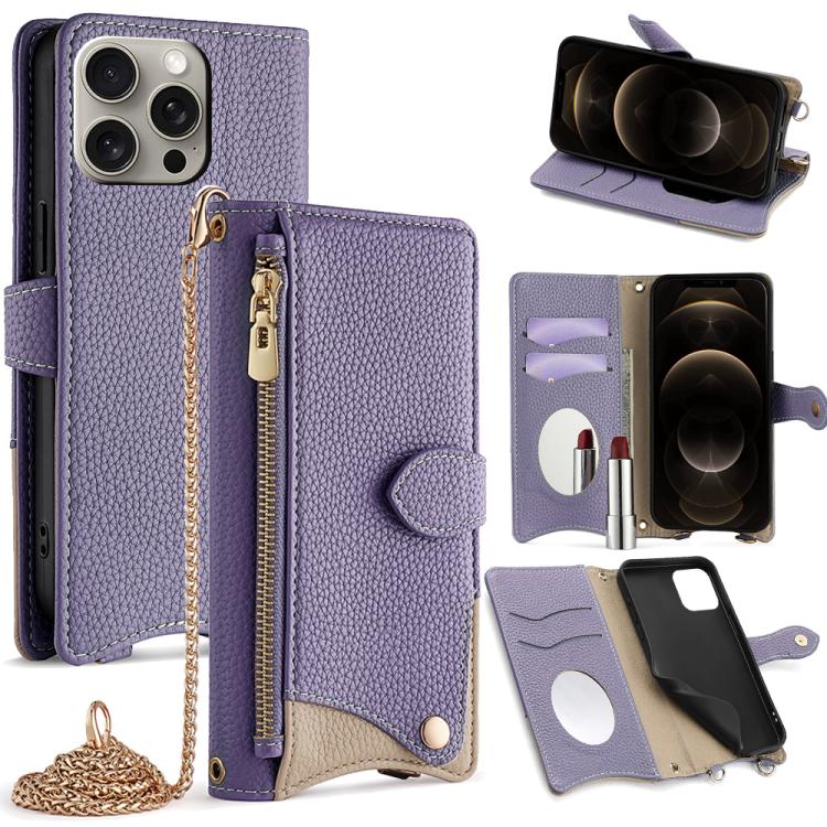 

For iPhone 12 Pro Max Crossbody Chain Fishtail Litchi Leather Phone Case(Purple)