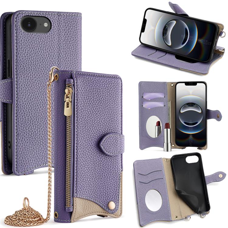 

For iPhone 16e Crossbody Chain Fishtail Litchi Leather Phone Case(Purple)