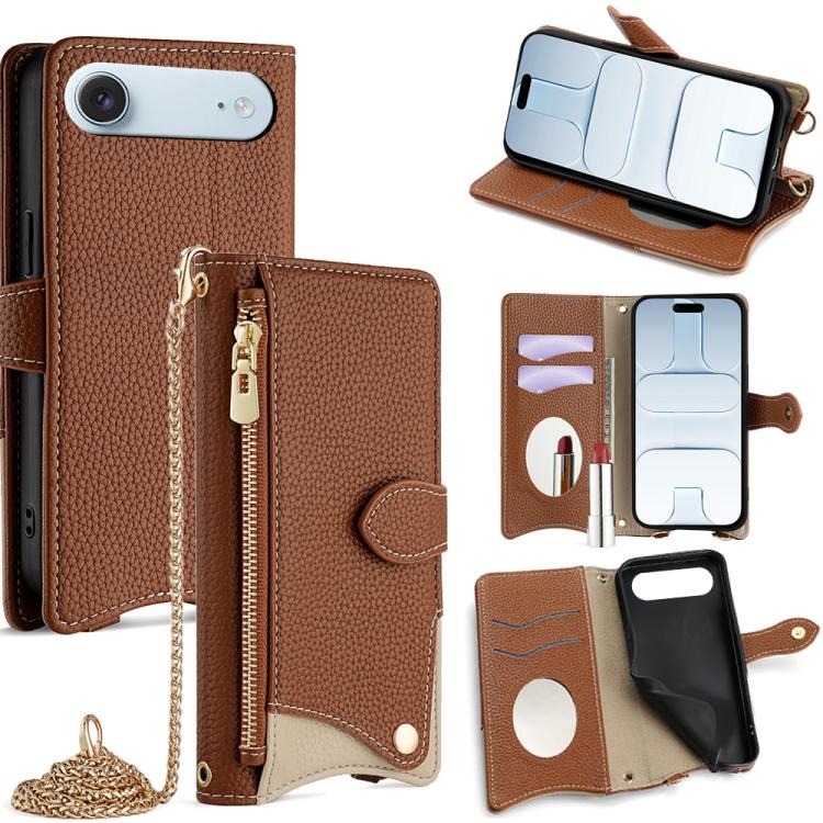 

For iPhone Air Crossbody Chain Fishtail Litchi Leather Phone Case(Brown)