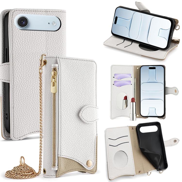 

For iPhone Air Crossbody Chain Fishtail Litchi Leather Phone Case(White)