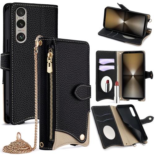 

For Sony Xperia 1 VI Crossbody Chain Fishtail Litchi Leather Phone Case(Black)