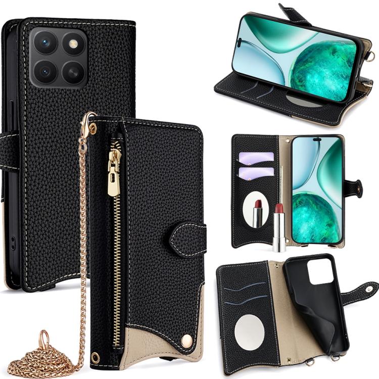 

For Honor X8c 4G Global Crossbody Chain Fishtail Litchi Leather Phone Case(Black)