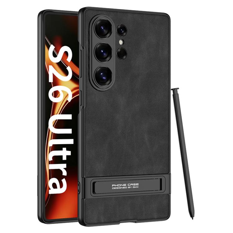 

For Samsung Galaxy S26 Ultra 5G GKK Triumph Ultra-Thin Frosted Leather Phone Case with Holder(Black)