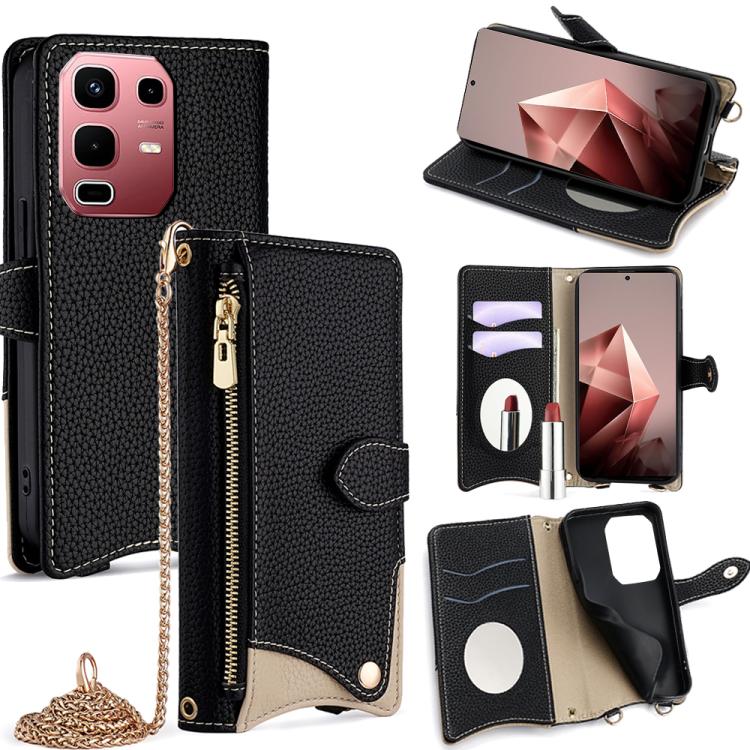 

For Infinix Note 50s 5G Crossbody Chain Fishtail Litchi Leather Phone Case(Black)