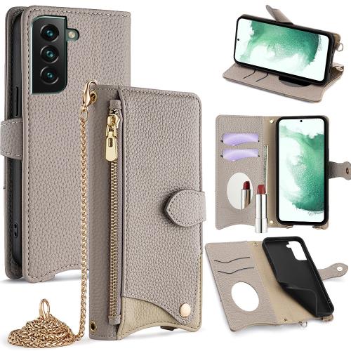 

For Samsung Galaxy S21 5G Crossbody Chain Fishtail Litchi Leather Phone Case(Grey)