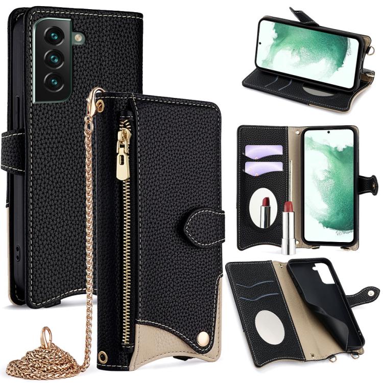

For Samsung Galaxy S21+ 5G Crossbody Chain Fishtail Litchi Leather Phone Case(Black)