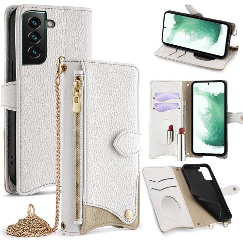 

For Samsung Galaxy S21+ 5G Crossbody Chain Fishtail Litchi Leather Phone Case(White)