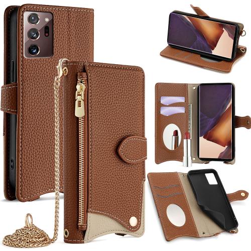 

For Samsung Galaxy S21 Ultra 5G Crossbody Chain Fishtail Litchi Leather Phone Case(Brown)