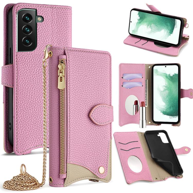 

For Samsung Galaxy S22+ 5G Crossbody Chain Fishtail Litchi Leather Phone Case(Pink)