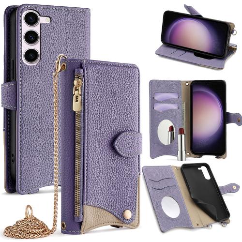 

For Samsung Galaxy S23 5G Crossbody Chain Fishtail Litchi Leather Phone Case(Purple)