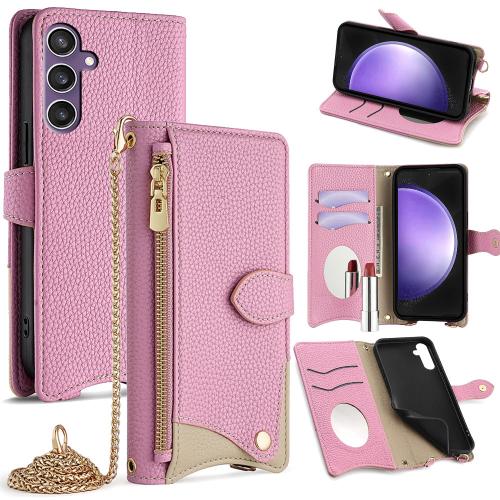 

For Samsung Galaxy S23 FE 5G Crossbody Chain Fishtail Litchi Leather Phone Case(Pink)