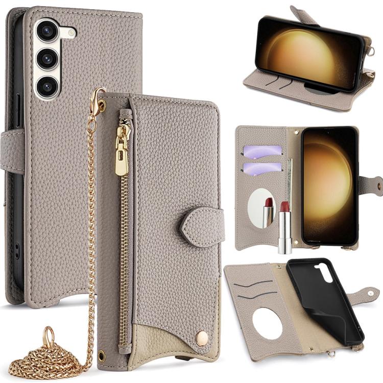 

For Samsung Galaxy S23+ 5G Crossbody Chain Fishtail Litchi Leather Phone Case(Grey)