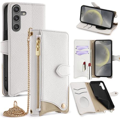 

For Samsung Galaxy S24 5G Crossbody Chain Fishtail Litchi Leather Phone Case(White)