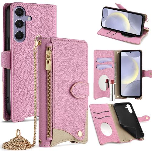 

For Samsung Galaxy S24+ 5G Crossbody Chain Fishtail Litchi Leather Phone Case(Pink)