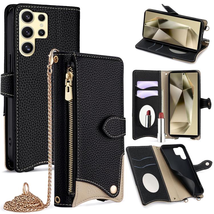 

For Samsung Galaxy S24 Ultra 5G Crossbody Chain Fishtail Litchi Leather Phone Case(Black)