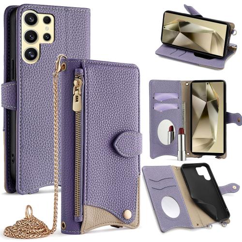 

For Samsung Galaxy S24 Ultra 5G Crossbody Chain Fishtail Litchi Leather Phone Case(Purple)