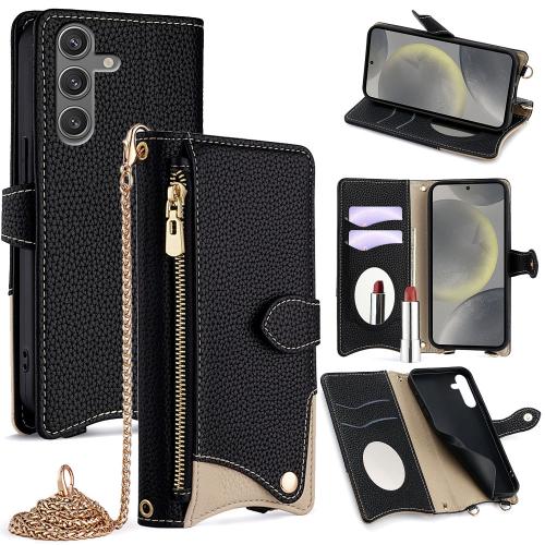 

For Samsung Galaxy S25 5G Crossbody Chain Fishtail Litchi Leather Phone Case(Black)