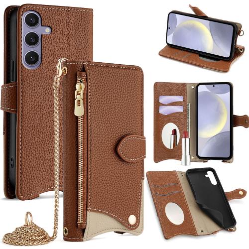 

For Samsung Galaxy S25+ 5G Crossbody Chain Fishtail Litchi Leather Phone Case(Brown)