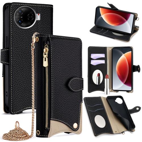 

For Tecno Camon 30 Pro Crossbody Chain Fishtail Litchi Leather Phone Case(Black)