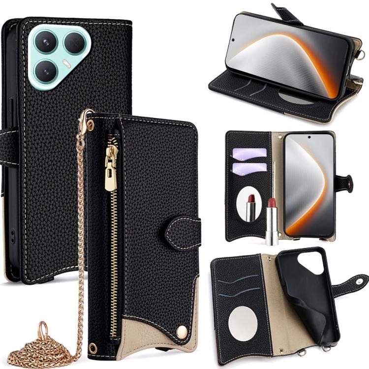 

For Tecno Pova 7 Pro 5G Crossbody Chain Fishtail Litchi Leather Phone Case(Black)