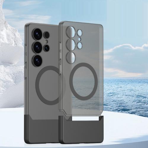 

For Samsung Galaxy S25 Ultra 5G GKK Mortise-Tenon Connection Contrast Color Translucent Magnetic Phone Case(Black)