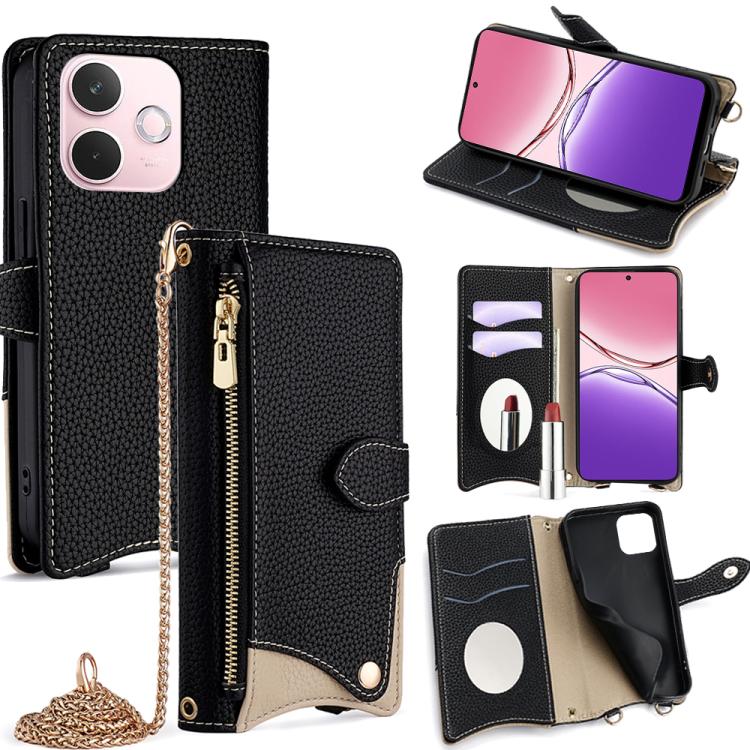 

For OPPO A5 Pro 5G Global Crossbody Chain Fishtail Litchi Leather Phone Case(Black)