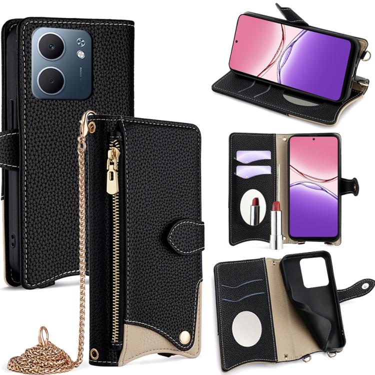 

For OPPO A5x 5G / A3 4G / 5G / A3x 4G / 5G Crossbody Chain Fishtail Litchi Leather Phone Case(Black)