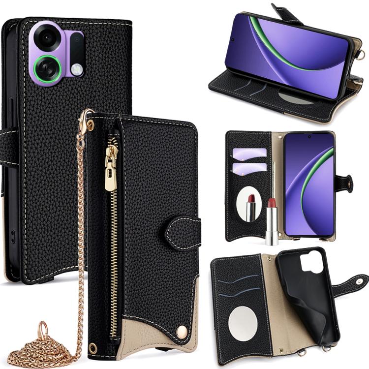

For OPPO K13 Turbo Pro 5G Crossbody Chain Fishtail Litchi Leather Phone Case(Black)