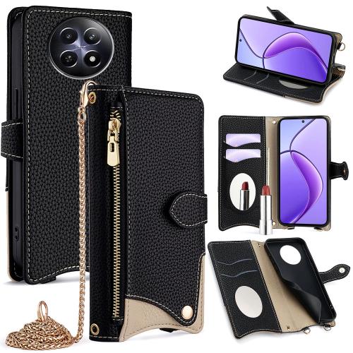 

For Realme 12 / 13 / Narzo 70x Crossbody Chain Fishtail Litchi Leather Phone Case(Black)