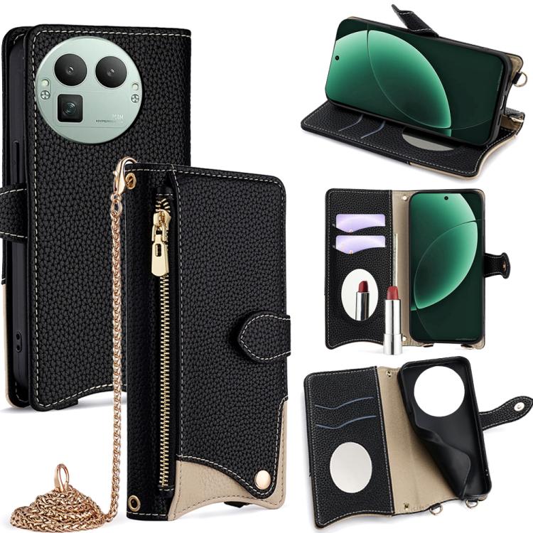 

For Realme GT 8 Pro Global Crossbody Chain Fishtail Litchi Leather Phone Case(Black)