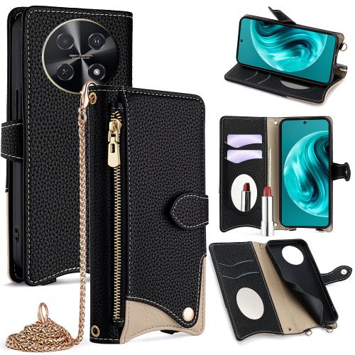 

For Huawei nova 12i / Enjoy 70 Pro Crossbody Chain Fishtail Litchi Leather Phone Case(Black)